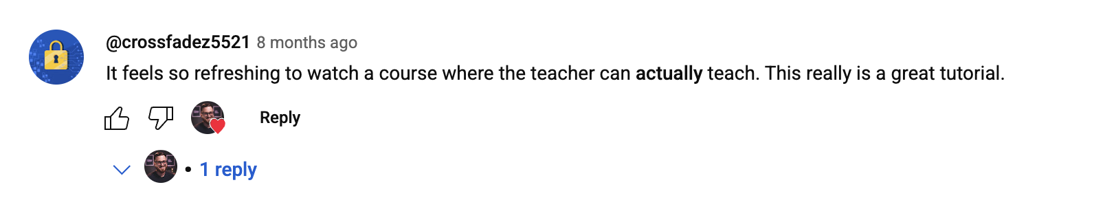 Subscriber comment about teaching quality